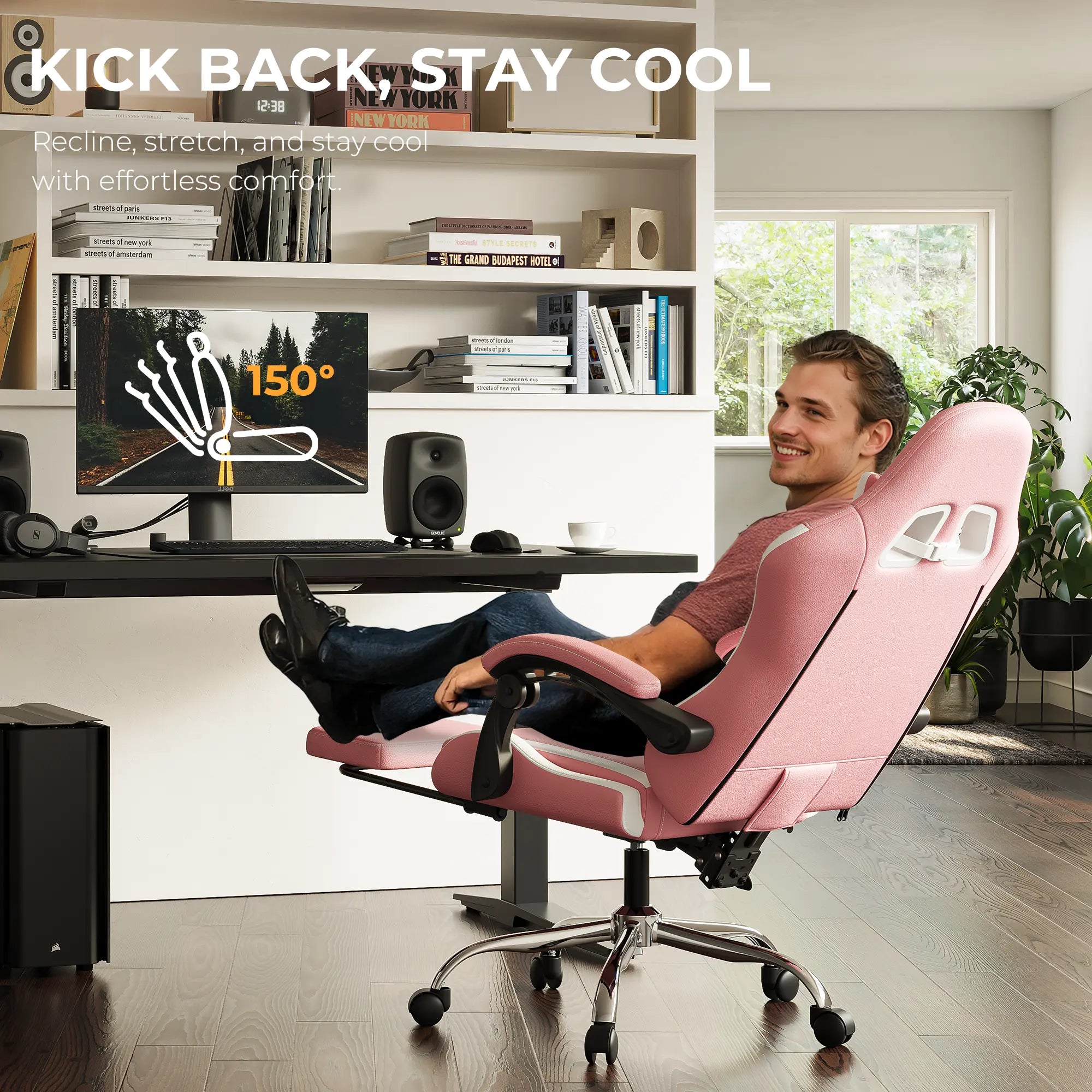 Dowinx PU Leather White-pink Gaming Chair – Durable & Comfortable Fit – dowinx-gaming-chair.EU